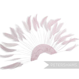 Petershams Millinery Supplies heather  stripped hackle feather fan on a cotton base for hat and fascinator trimming.