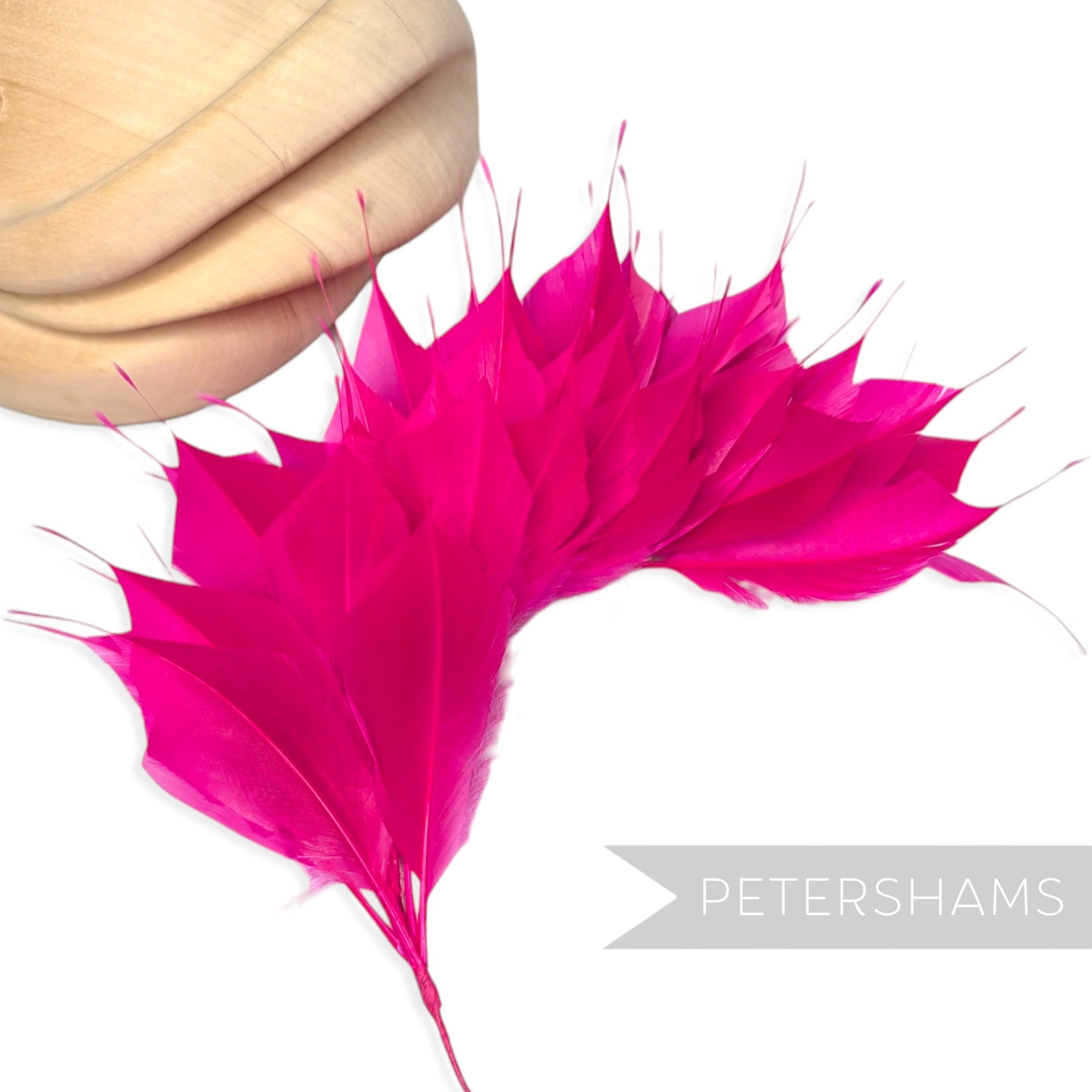 Petershams Millinery Supplies large neon pink spiky goose feather wired hat mount for millinery headpiece design