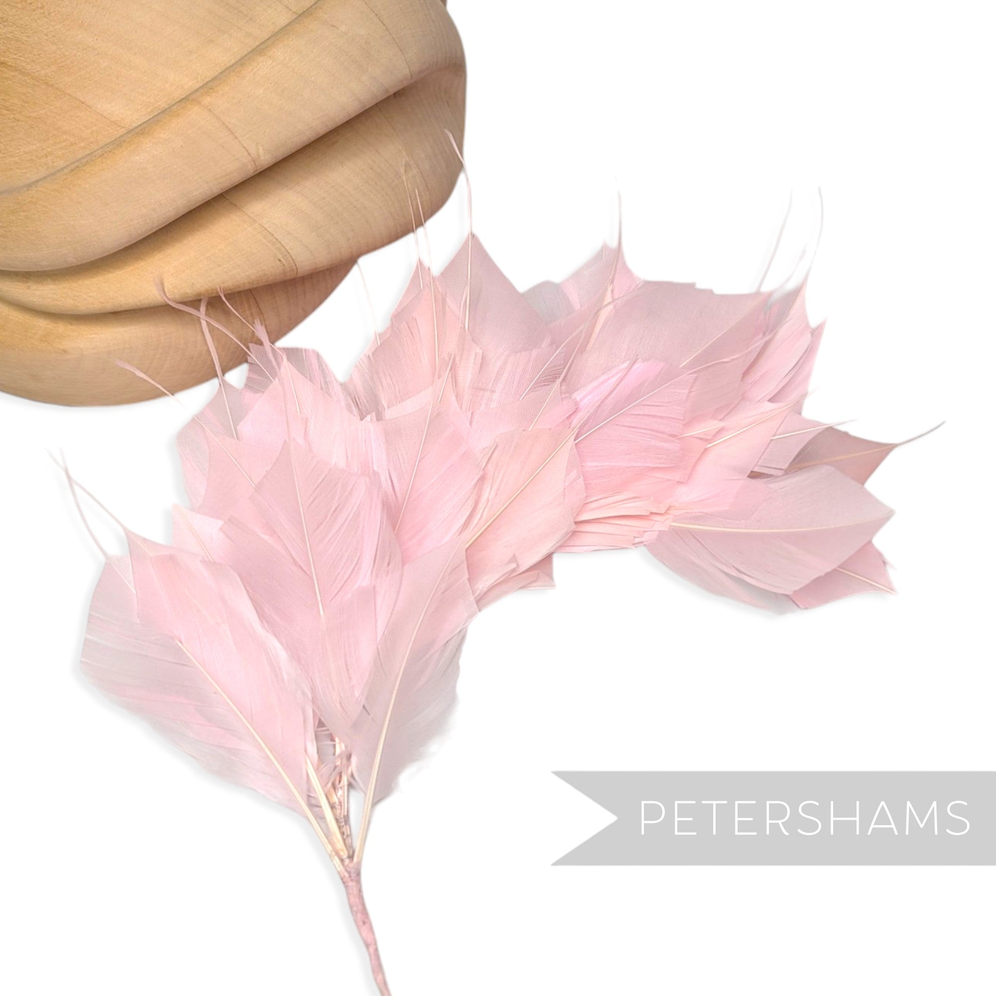 Petershams Millinery Supplies large light pink spiky goose feather wired hat mount for millinery projects