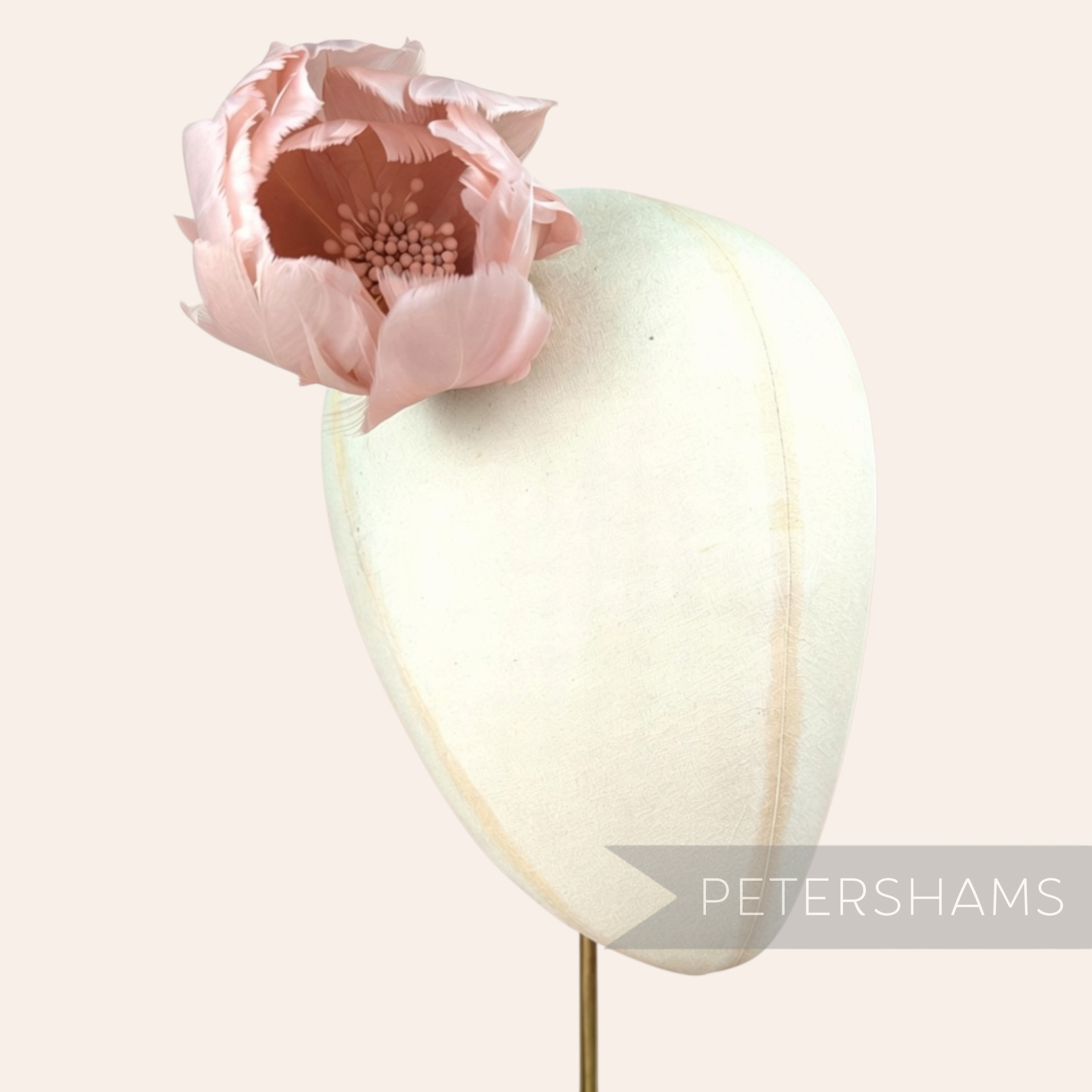 Petershams Millinery Supplies large blush pink tulip-shaped feather flower with detailed stamens