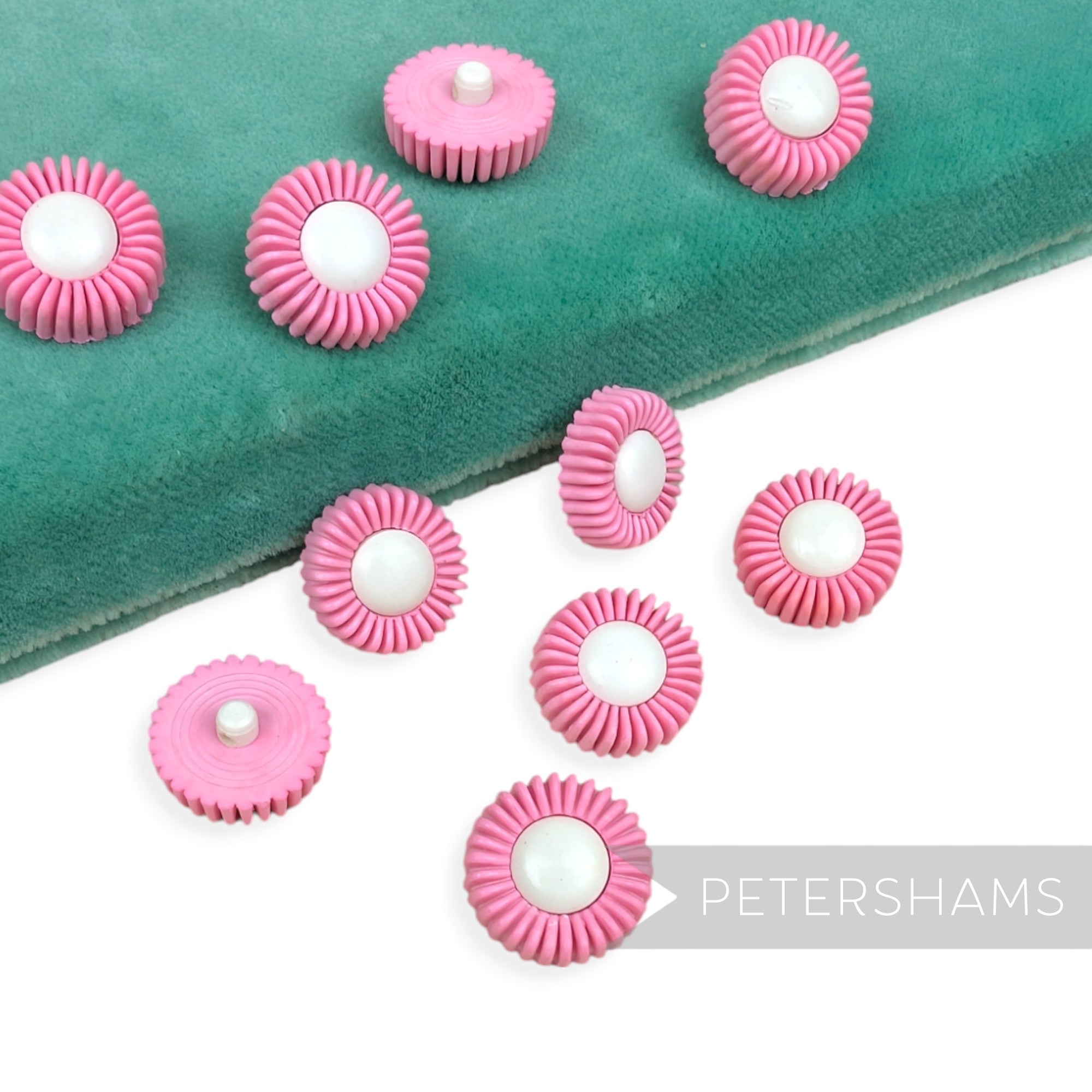 Petershams Millinery Supplies vintage 14mm pink and white flower shank buttons