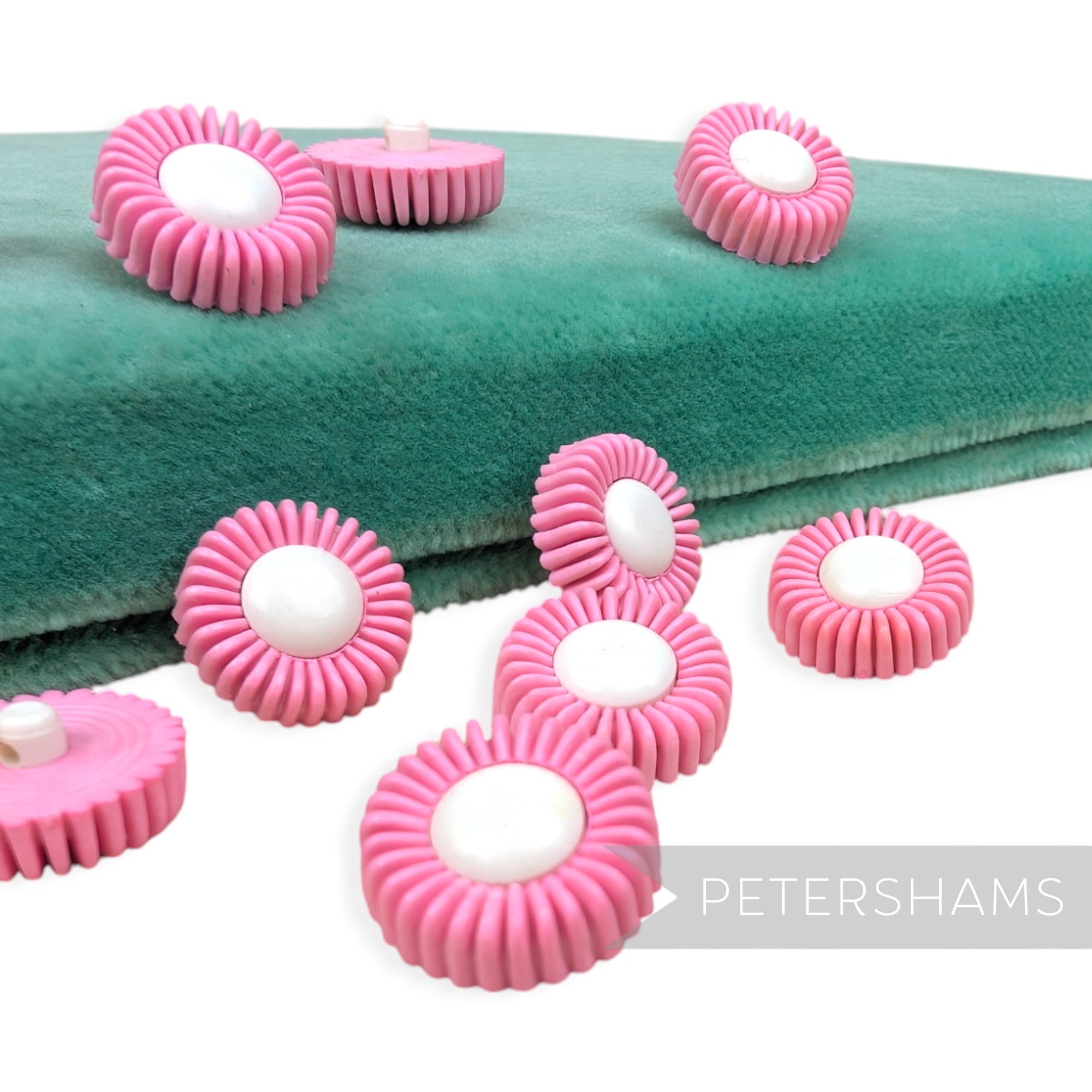 Petershams Millinery Supplies vintage 1960s style pink and white flower shank buttons