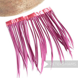 Petershams Millinery Supplies goose biot feather fringe in vibrant pink with a matching satin ribbon binding.