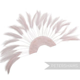 Petershams Millinery Supplies rose pink stripped hackle feather fan on a cotton base for hat and fascinator trimming