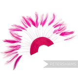 Petershams Millinery Supplies neon pink stripped hackle feather fan on a cotton base for hat and fascinator trimming.