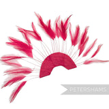 Petershams Millinery Supplies fuchsia pink stripped hackle feather fan on a cotton base for hat and fascinator trimming.