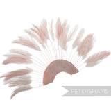 Petershams Millinery Supplies dusky pink stripped hackle feather fan on a cotton base for hat and fascinator trimming.