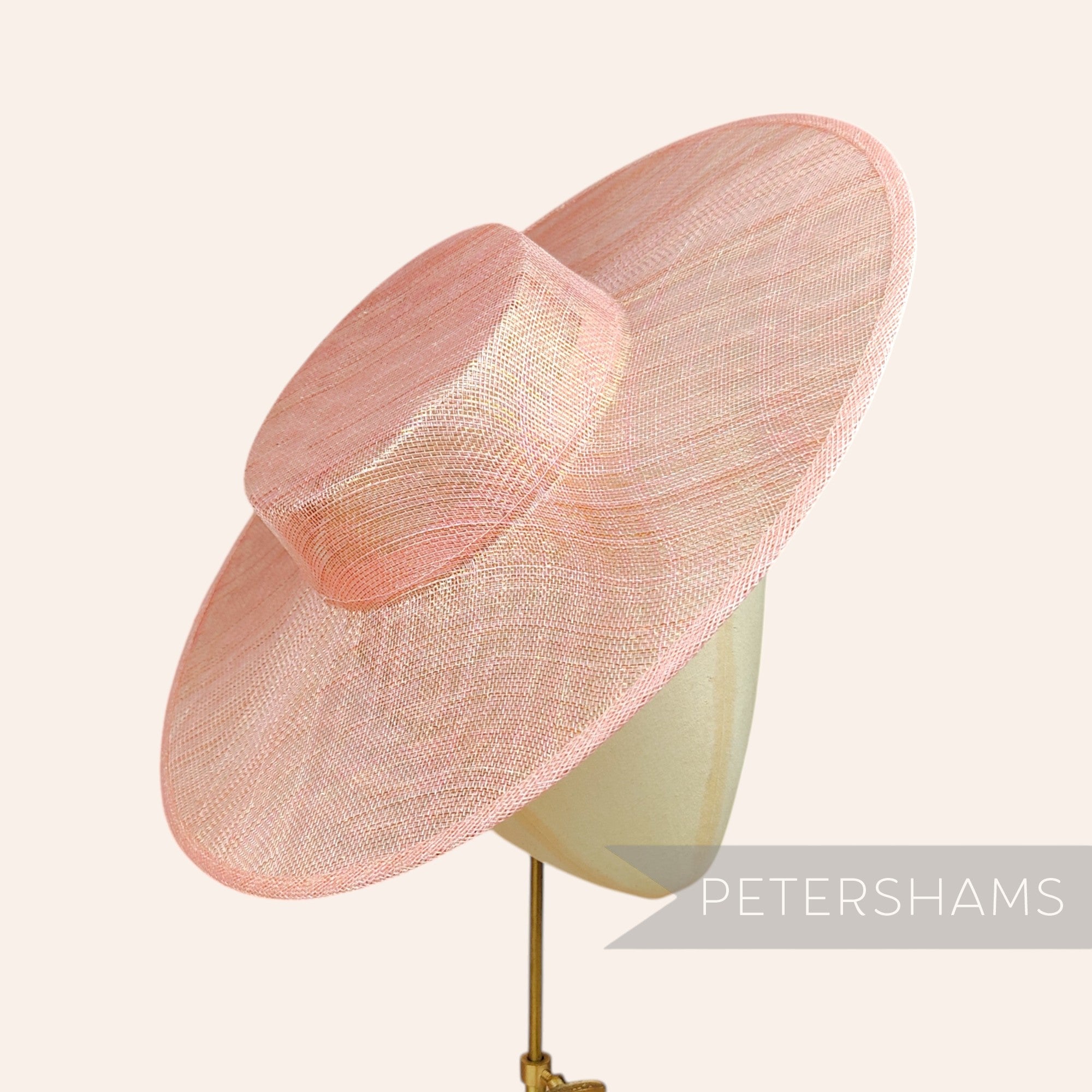 Petershams Millinery Supplies metallic pink lurex sinamay boater fascinator hat base