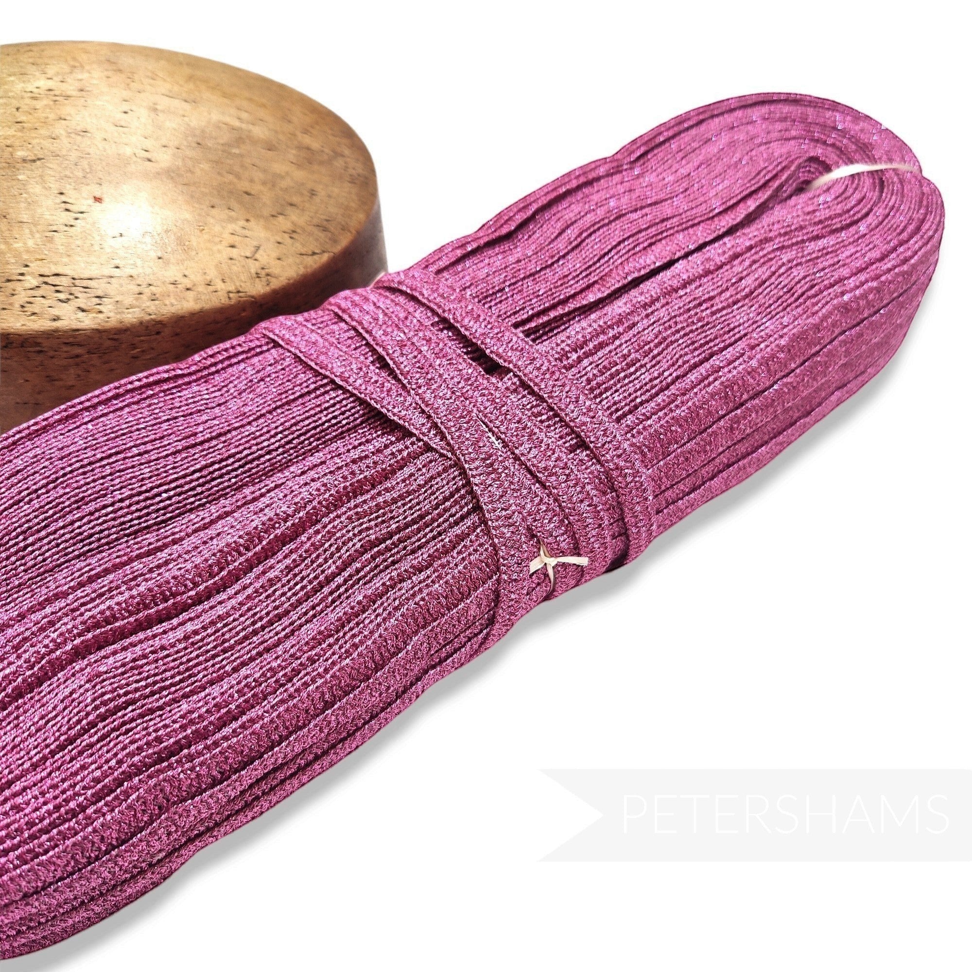 Petershams Millinery Supplies 10mm metallic pink lurex crinoline hat braid with a raised zig-zag texture