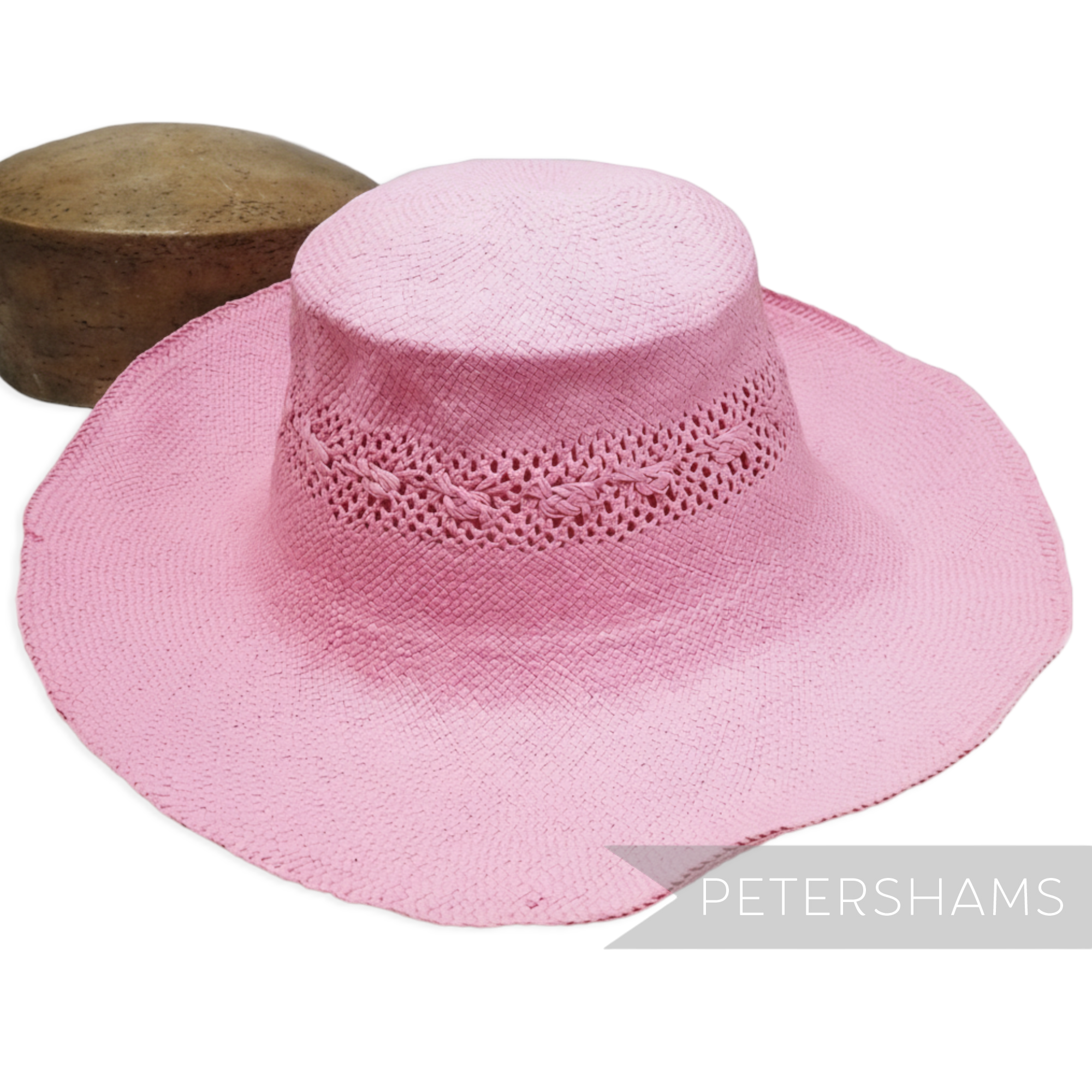 Petershams Millinery Supplies pink paper capeline hat body with decorative open weave side crown vent