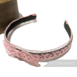 Petershams Millinery Supplies pink laminated raffia and crin braid headband with bow detail, 1960s style.