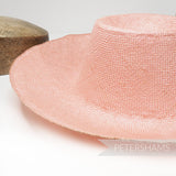 Petershams Millinery Supplies peachy pink ramie straw capeline hat body with a 1x1 checker weave and smooth ironed finish.