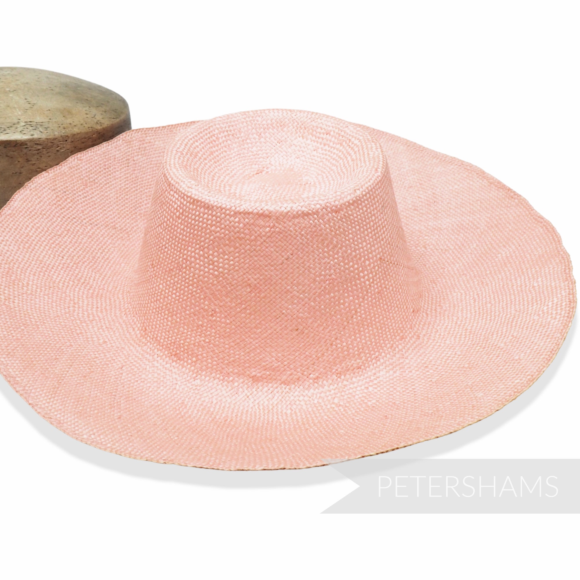 Petershams Millinery Supplies peachy pink ramie straw capeline hat body with a 1x1 checker weave and flat ironed finish
