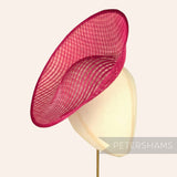 Petershams Millinery Supplies Amanda lattice weave sinamay fascinator base in fuchsia pink with a curved scoop design.