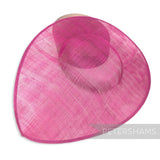 Petershams Millinery Supplies extra large pink sinamay fascinator hat base with a pointed tip and shallow crown.