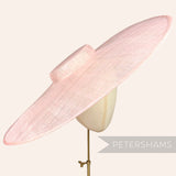 Petershams Millinery Supplies extreme pale pink sinamay cartwheel fascinator hat base on a mannequin head