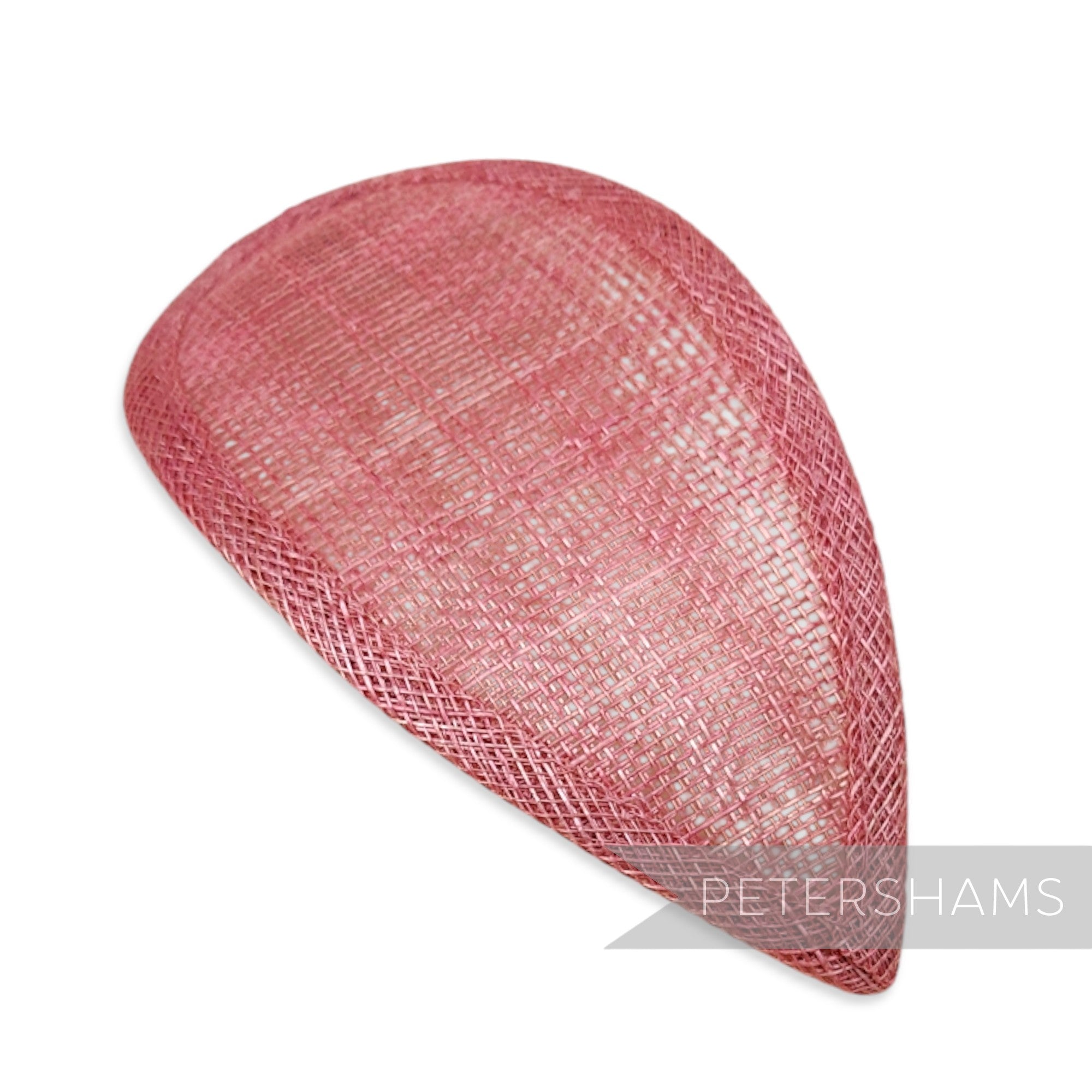 Petershams Millinery Supplies dusky pink teardrop sinamay hat base for fascinators with wired edges.