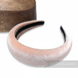Petershams Millinery Supplies blush pink velvet 40mm super padded headband with black braid lining