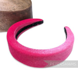 Petershams Millinery Supplies hot pink velvet super padded headband with black braid lining for millinery projects.