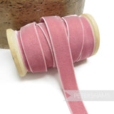 Petershams Millinery Supplies 16mm dusty pink elastic stretch velvet ribbon on a wooden spool for millinery projects