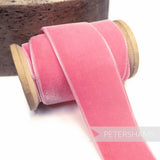 Petershams Millinery Supplies 36mm flamingo pink French velvet ribbon on a wooden spool for craft and millinery projects