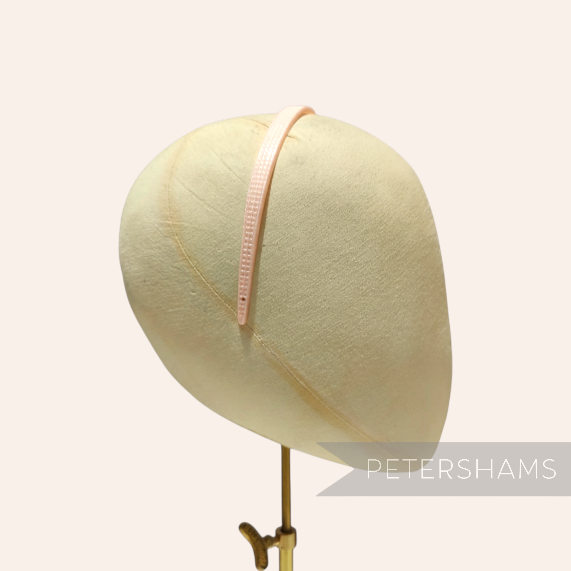 Petershams Millinery Supplies vintage pink skinny headband with fine grid pattern, 8mm wide, Made in England.