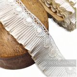 Petershams Millinery Supplies vintage 1960s pleated cotton trim with delicate white guipure lace edge