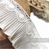 Petershams Millinery Supplies vintage 1960s pleated cotton trim with delicate white guipure lace edge