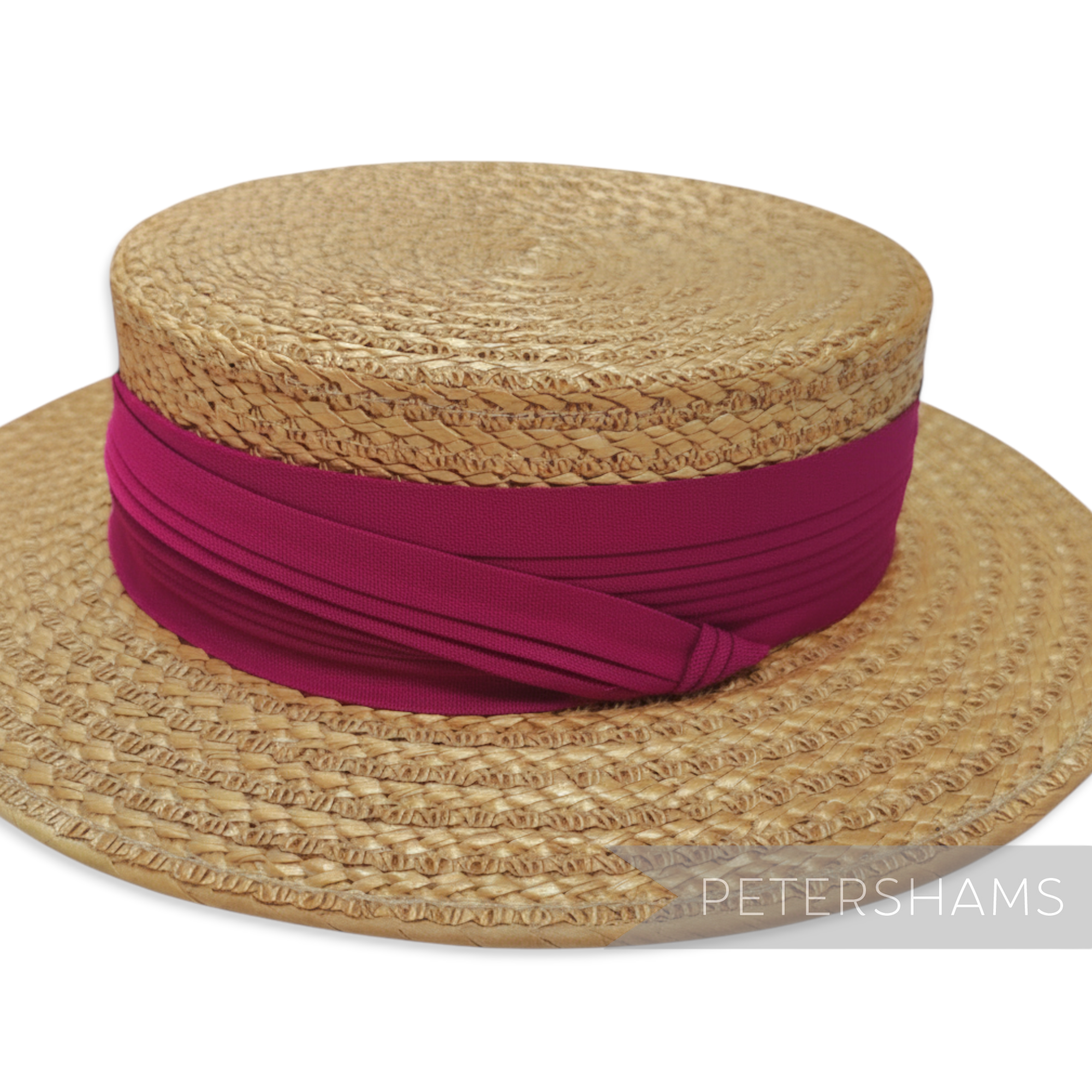 Petershams Millinery Supplies plum crepe fabric wrap around hat band with pleats. Attaches easily with a metal tab.