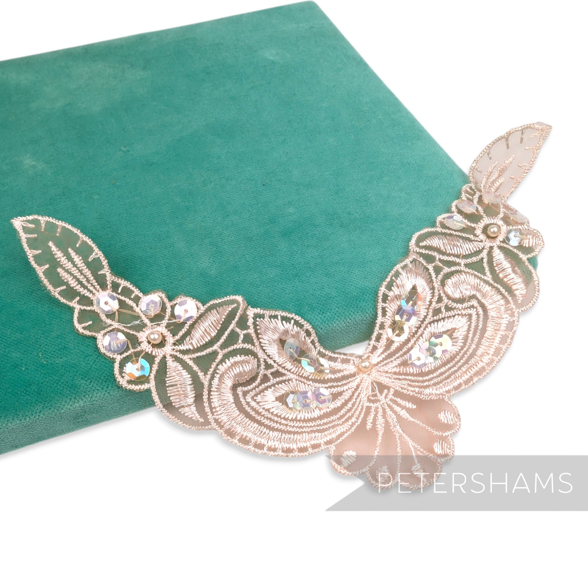 Petershams Millinery Supplies Polly floral lace motif with beads and sequins on embroidered organza fabric