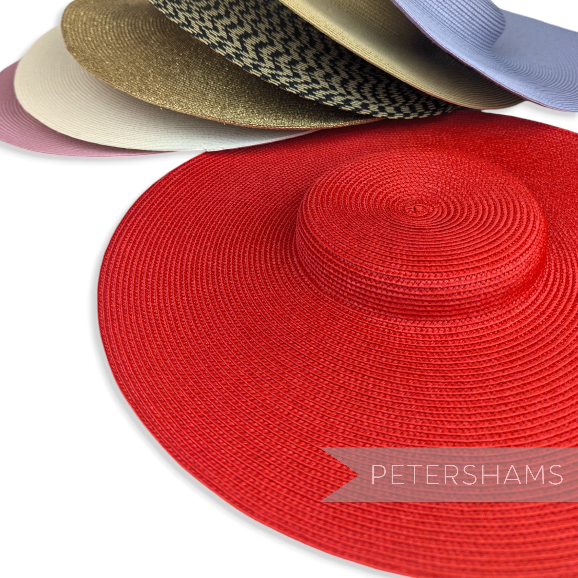 Petershams Millinery Supplies polybraid cartwheel fascinator hat bases in various vibrant colours and patterns