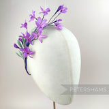 Petershams Millinery Supplies vintage 1980s purple blossom flower spray on a millinery head form
