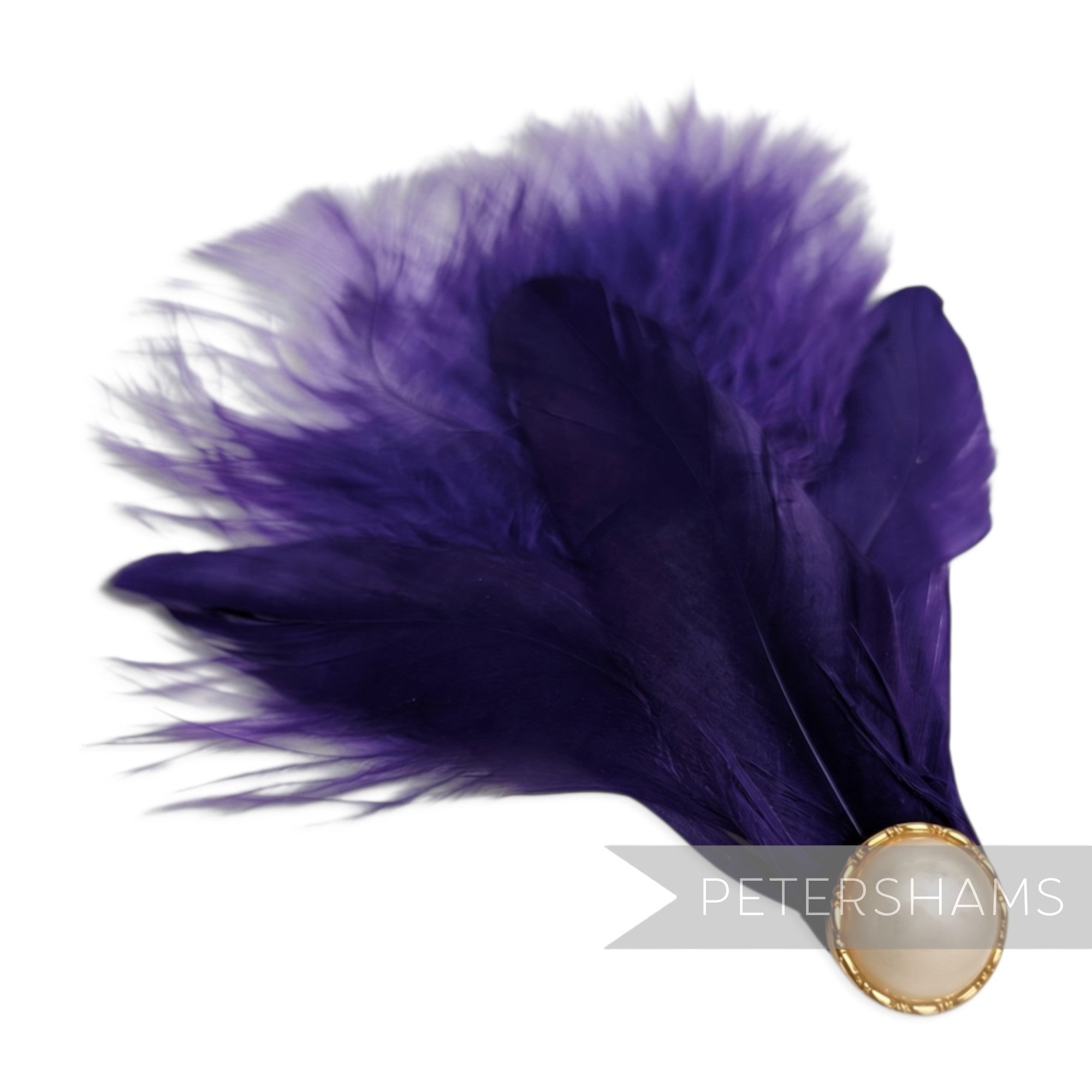 Petershams Millinery Supplies purple marabou and coque feather hat mount with a pearlescent cabochon and gold trim.