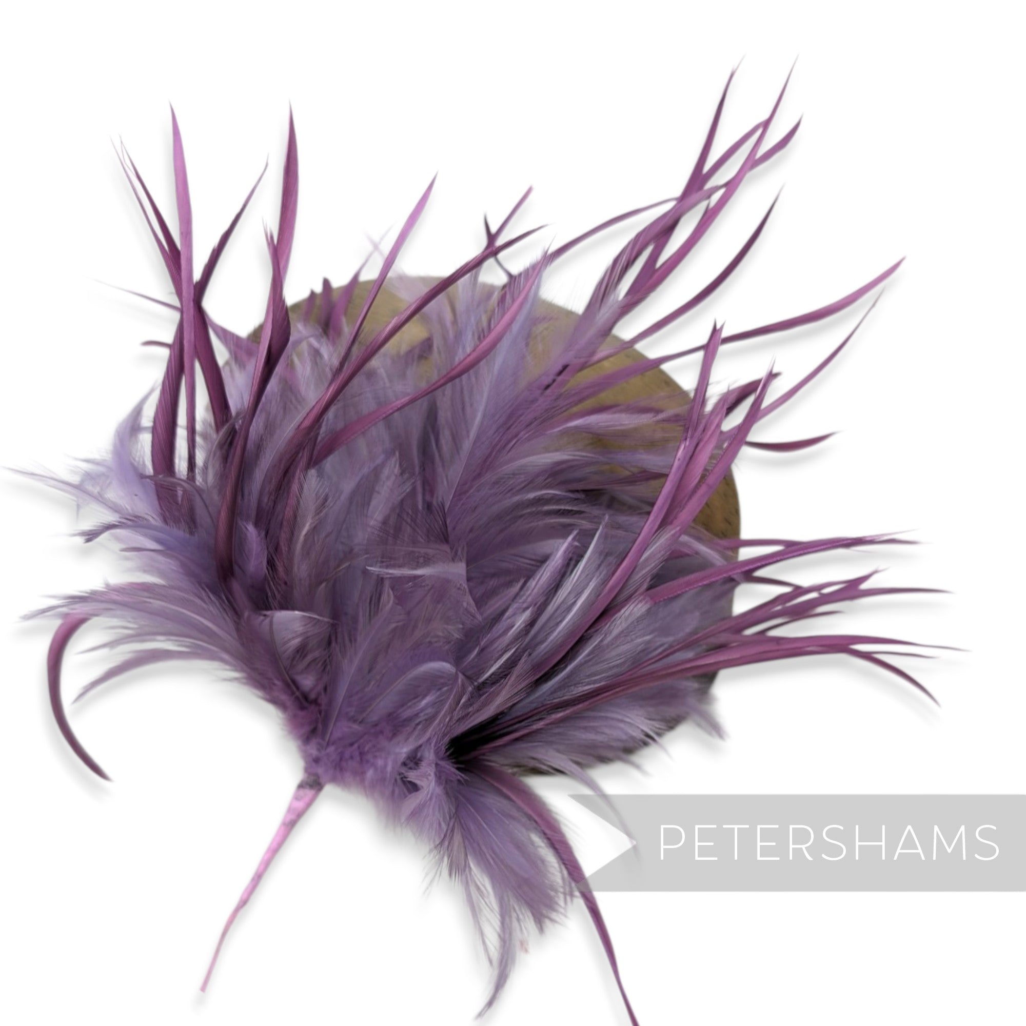 Petershams Millinery Supplies mega purple hackle and goose biot feather mount for hat making and headpieces
