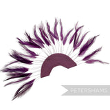Petershams Millinery Supplies purple stripped hackle feather fan on a cotton base for hat and fascinator trimming.