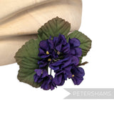 Petershams Millinery Supplies Draingea wired faux silk purple hydrangea flower mount with green leaves