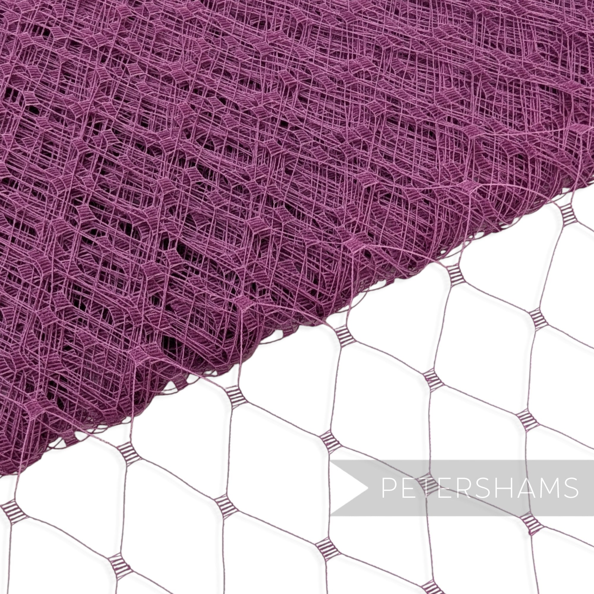Petershams Millinery Supplies purple English merry widow veiling with extra wide 3cm diamond netting pattern