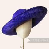 Petershams Millinery Supplies royal purple handmade Panama straw capeline hat body on a millinery display head