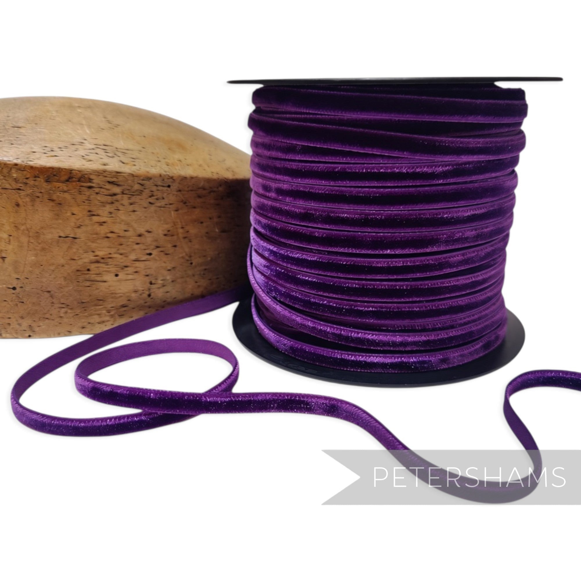 Petershams Millinery Supplies 7mm deep plum purple French velvet ribbon on a spool
