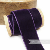 Petershams Millinery Supplies 36mm plum purple French velvet ribbon on a wooden spool for millinery and crafts