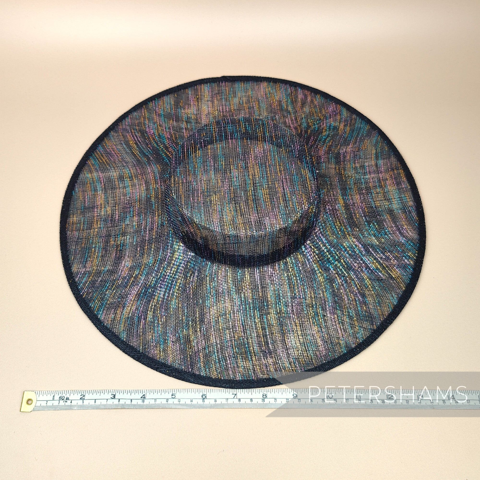 Petershams Millinery Supplies rainbow metallic lurex sinamay boater fascinator hat base with a wide brim