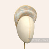 Petershams Millinery Supplies rainbow lurex sinamay halo crown fascinator hat base on a millinery head form.