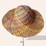 Petershams Millinery Supplies dark straw capeline hat body with woven rainbow coloured accents for millinery projects