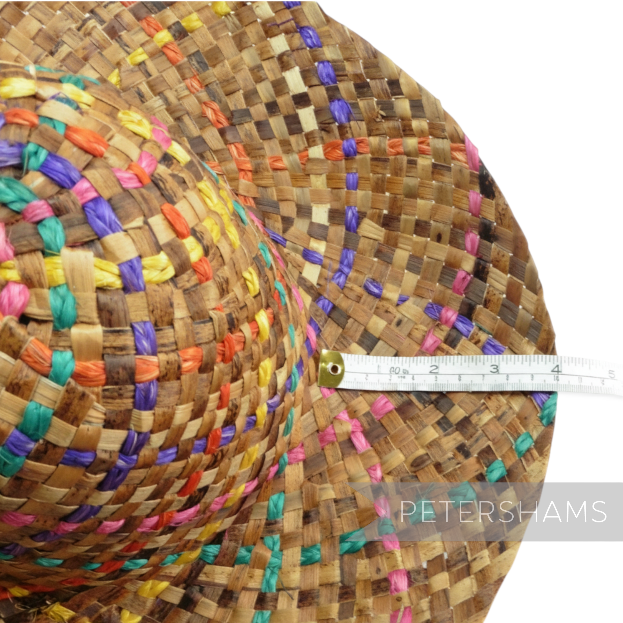 Petershams Millinery Supplies dark straw capeline hat body with woven rainbow rope accents