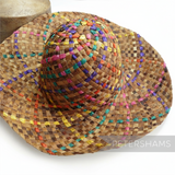 Petershams Millinery Supplies dark straw capeline hat body with woven rainbow coloured rope accents