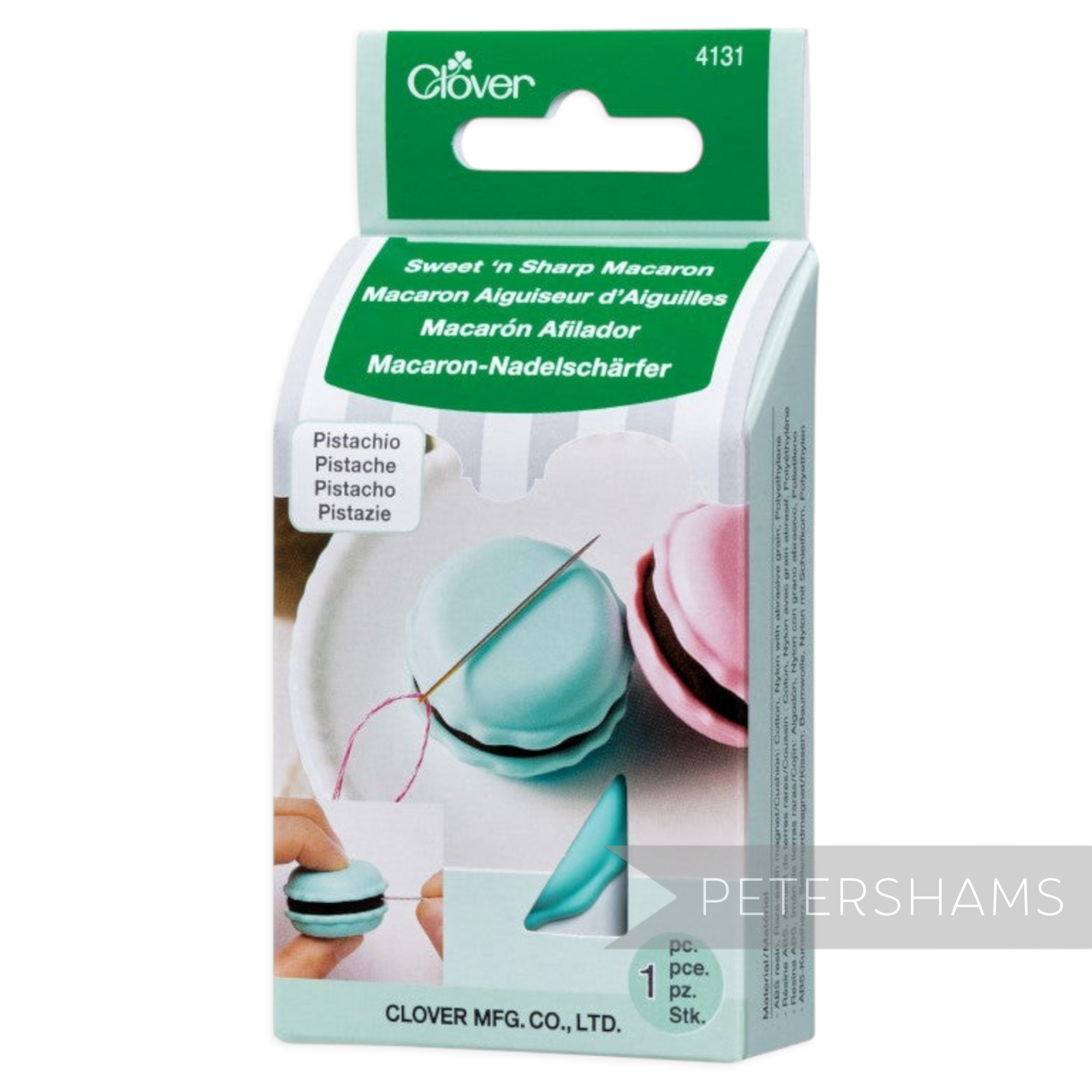 Petershams Millinery Supplies Clover Sweet 'n Sharp Macaron needle minder and sharpener in pistachio green packaging