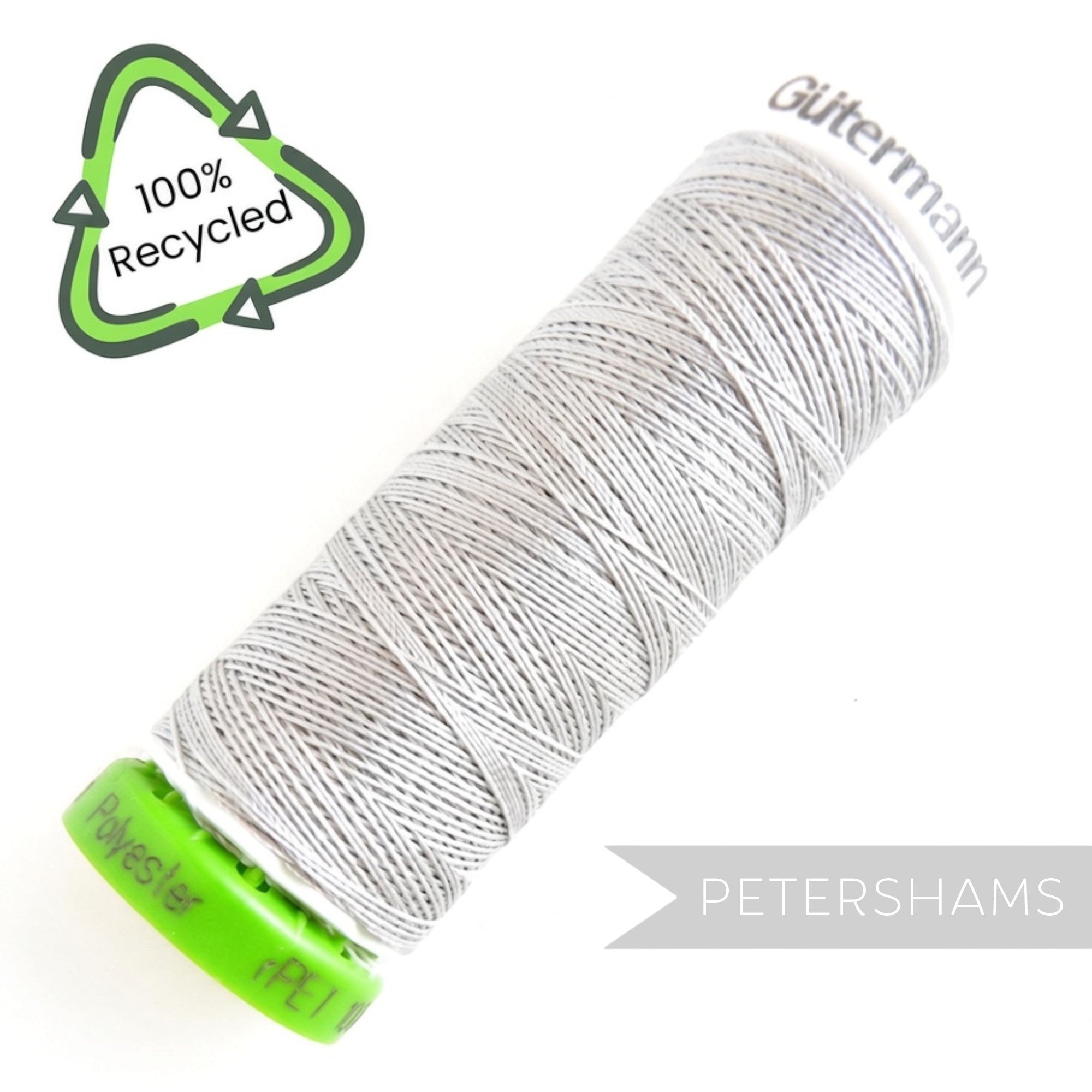 Petershams Millinery Supplies Gutermann 100m spool of light grey recycled rPET polyester sewing thread