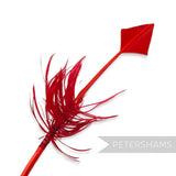 Petershams Millinery Supplies red turkey quill feather cut into an arrowhead shape with soft barbed feather accents.