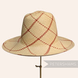 Petershams Millinery Supplies vintage Ecuador Panama straw capeline hat body with a red check pattern.