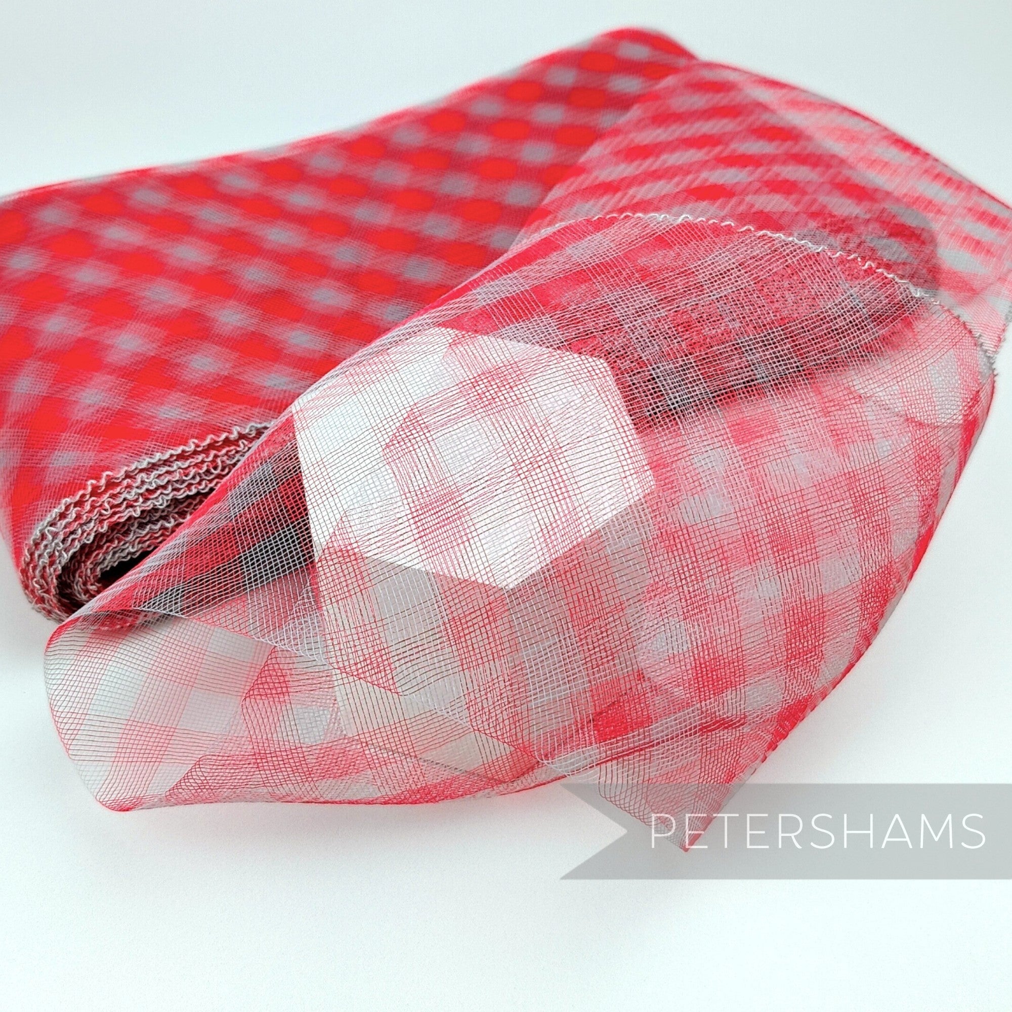 Petershams Millinery Supplies red and grey checker pattern crinoline horsehair braid for fascinator making